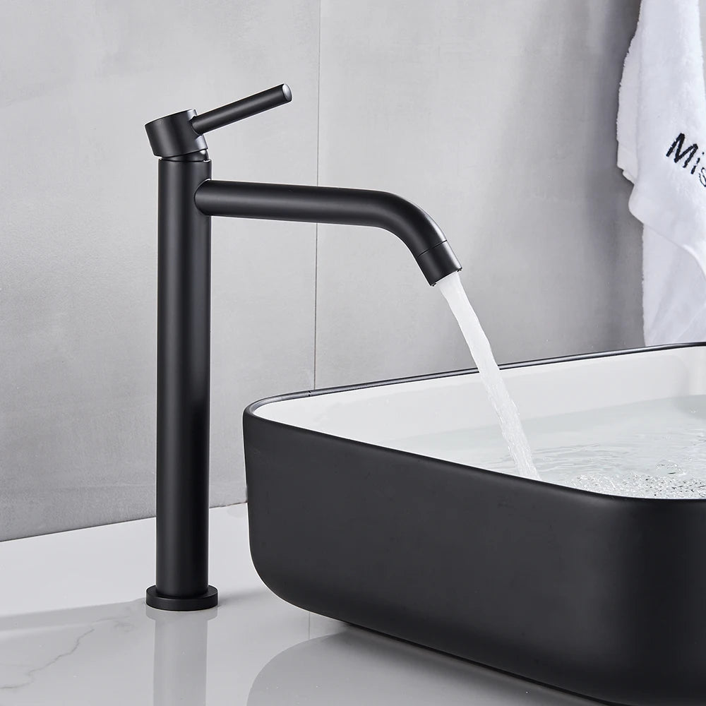 Single-Handle Basin Faucet Mixer Tap Single Hole Deck-Mount Matte Black Brushed Gold Bathroom Sink Tap