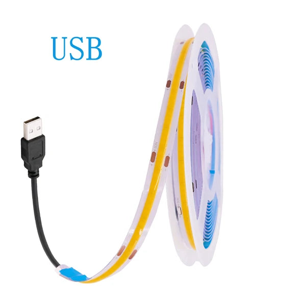 5V USB COB LED Strip Light 320 LEDs/m High-Density Flexible Tape Light Warm Natural Cool White and RGB