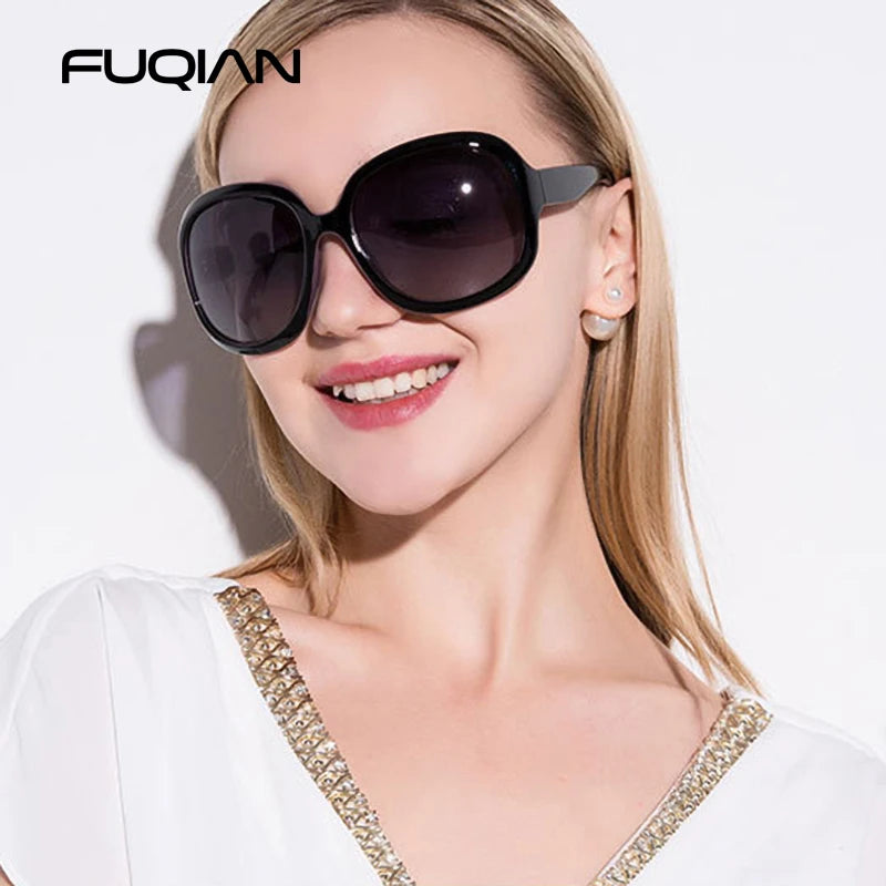 Polarized Oversized Round Sunglasses for Women - UV400 Gradient Lens, Large Plastic Frame