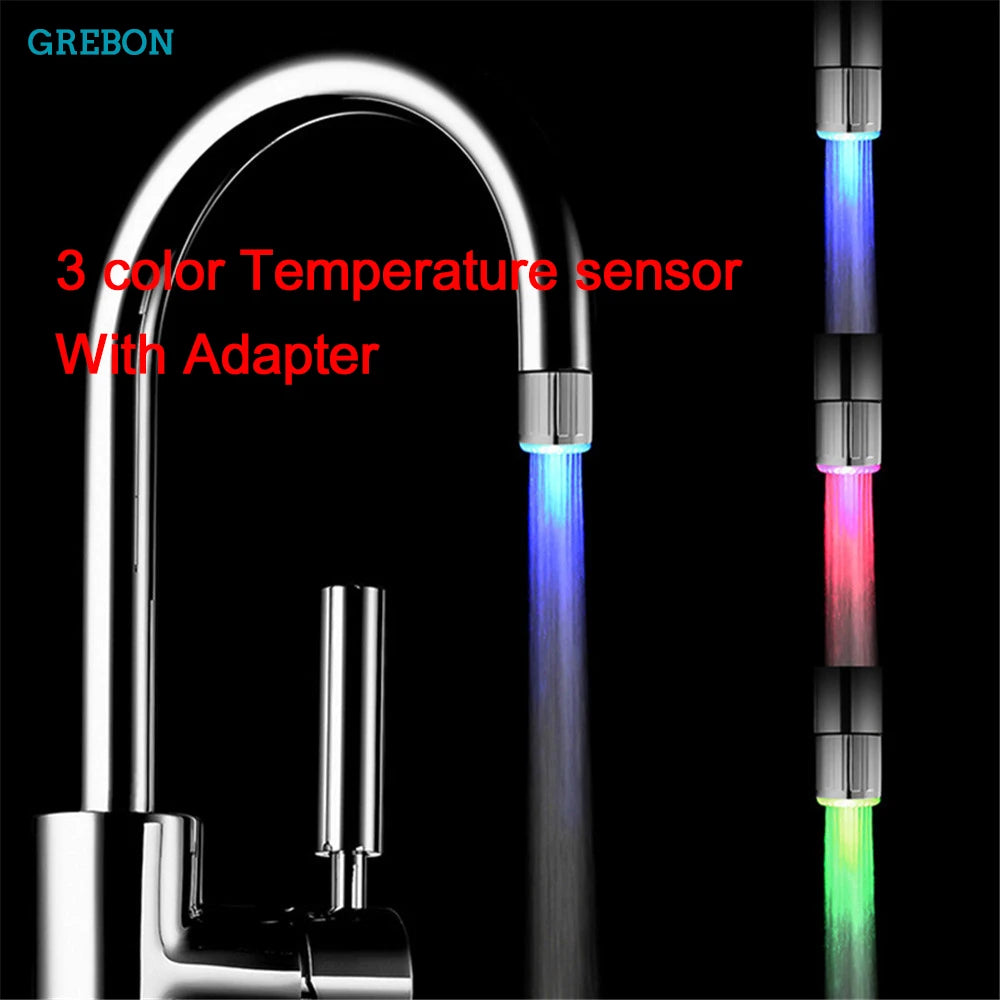 Color-Changing LED Faucet Aerator Light-Up Tap Nozzle with Temperature Sensor Water-Saving for Kitchen & Bathroom