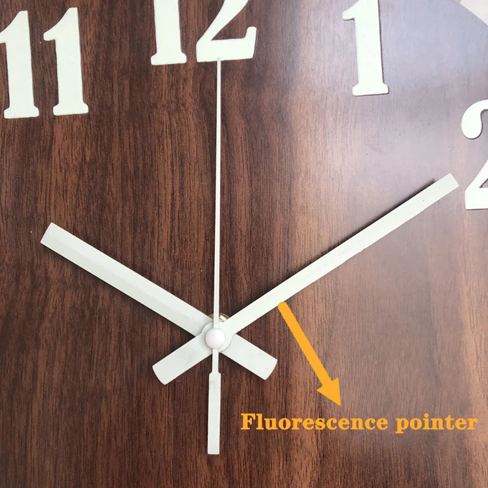 12-Inch (30 cm) Luminous Wooden Wall Clock - Silent Non-Ticking Nordic Night Light