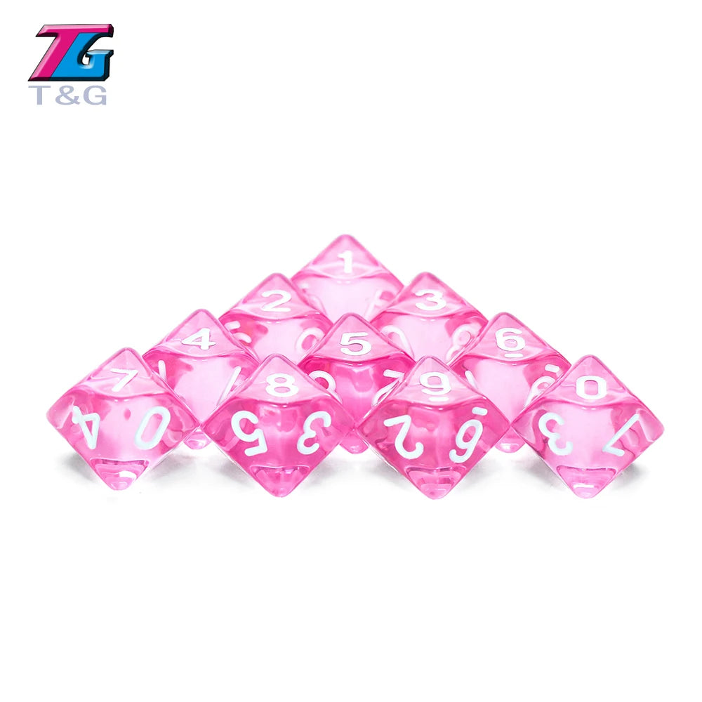 D10 Polyhedral Dice 10-Piece Set for D&D & Tabletop RPGs — Marble & Transparent Styles for Board Games & Parties