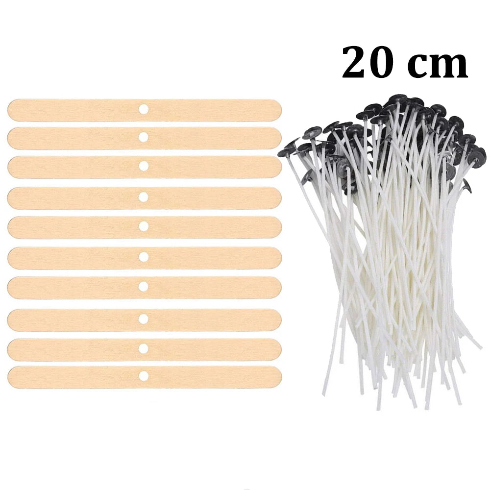 Pre-Waxed Cotton-Core Candle Wicks with Metal Sustainer Tabs, 100-Pack, 1.0–7.9 in (2.6–20 cm) for DIY Candle Making