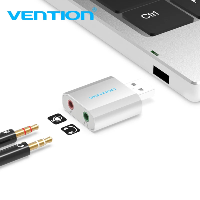 USB External Sound Card Adapter 3.5mm – Headphone & Mic USB Audio Interface for PC, Laptop, Mac, PS4, Chromebook, Raspberry Pi