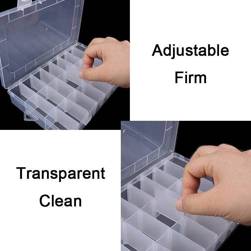 Adjustable Plastic Jewelry Organizer Box 10/15/24 Compartment Bead & Craft Storage Case