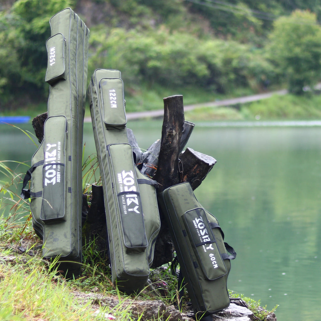 Portable Foldable Fishing Rod Bag Case - Waterproof Oxford Rod Carrier with Reel Storage, 122 / 152 / 182 cm (48 / 60 / 72 in)