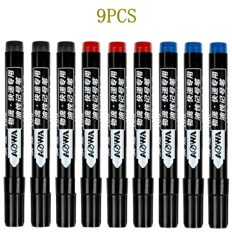 Permanent Paint Marker Pens 3/9-Pack – Waterproof Black Oil-Based, Quick-Drying for Tire, Metal, Glass, Plastic