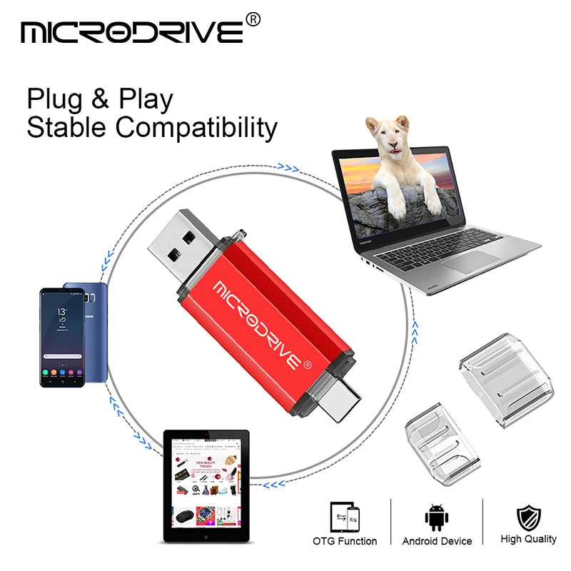 USB-C OTG 2-in-1 Flash Drive USB 2.0 & Type-C Pen Drive 8/16/32/64/128GB