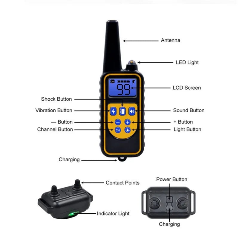 Waterproof Electric Dog Training Collar with Remote — Rechargeable Anti-Bark, Vibration/Shock/Beep, Adjustable up to 26.4 in (67 cm)