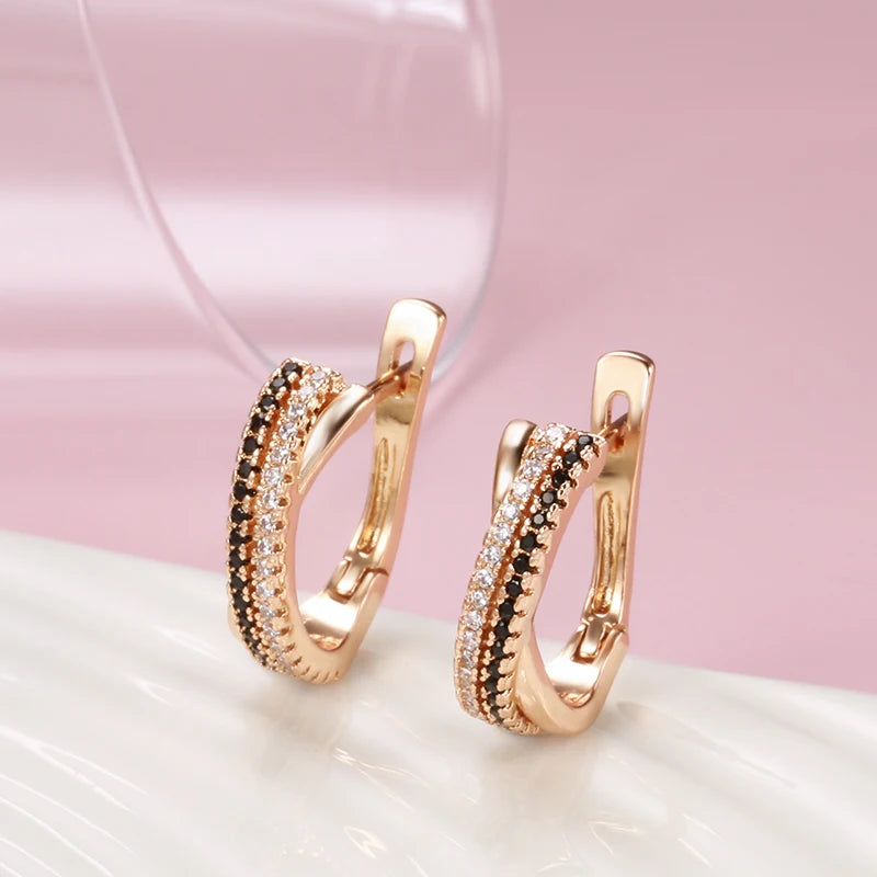 585 Rose Gold Zircon Drop Earrings for Women - Geometric Bling Party & Wedding Jewelry