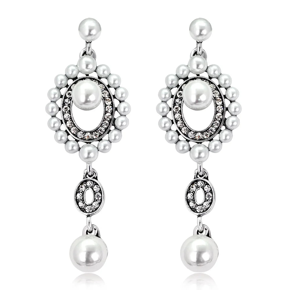 Gold Bridal Drop Earrings with Simulated Pearls & Crystal Rhinestones — 6 cm (2.36 in) Dangle Statement Earrings for Wedding & Bridesmaids
