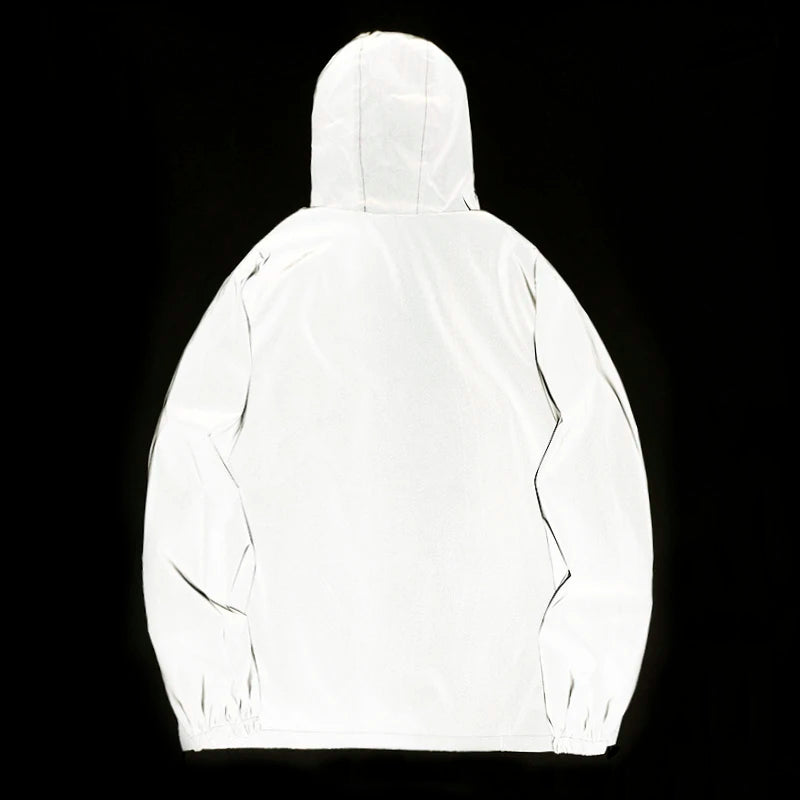 Men's Reflective Dual-Layer Windbreaker Jacket Hooded Waterproof Zip Coat