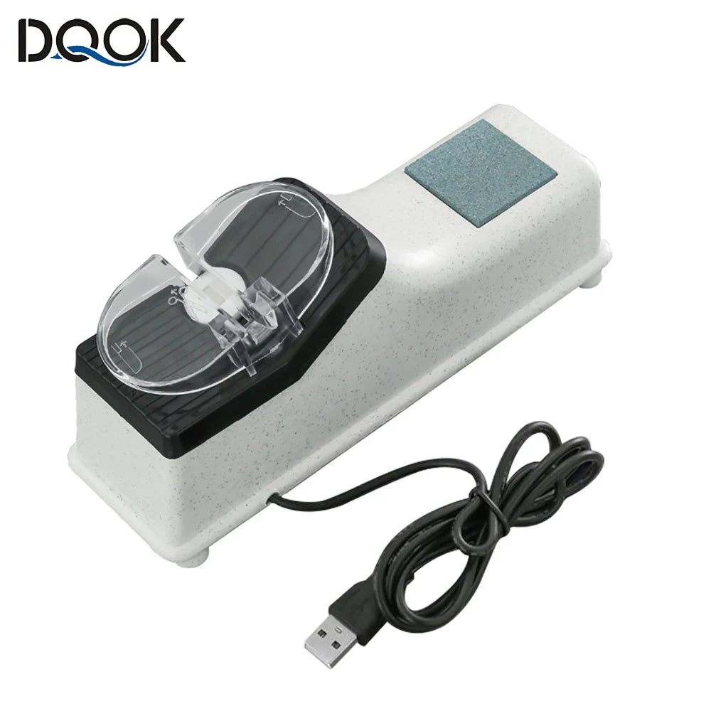 USB Electric Adjustable Knife Sharpener for Kitchen Knives & Scissors, Medium & Fine Grinding, White