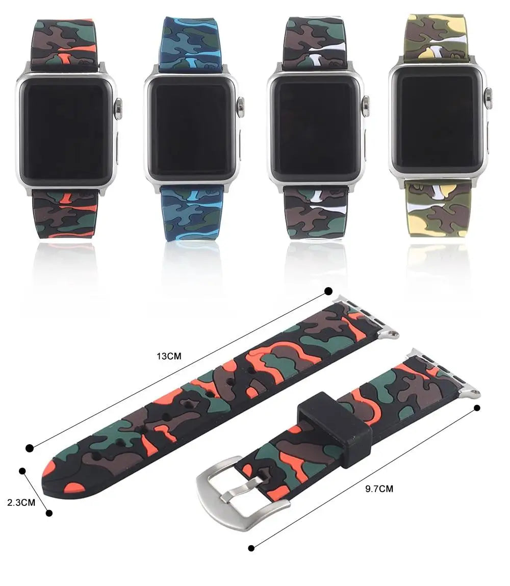 Silicone Camouflage Watch Band - Universal Smartwatch Strap Fits 38/40/41/42/44/45/46/49mm