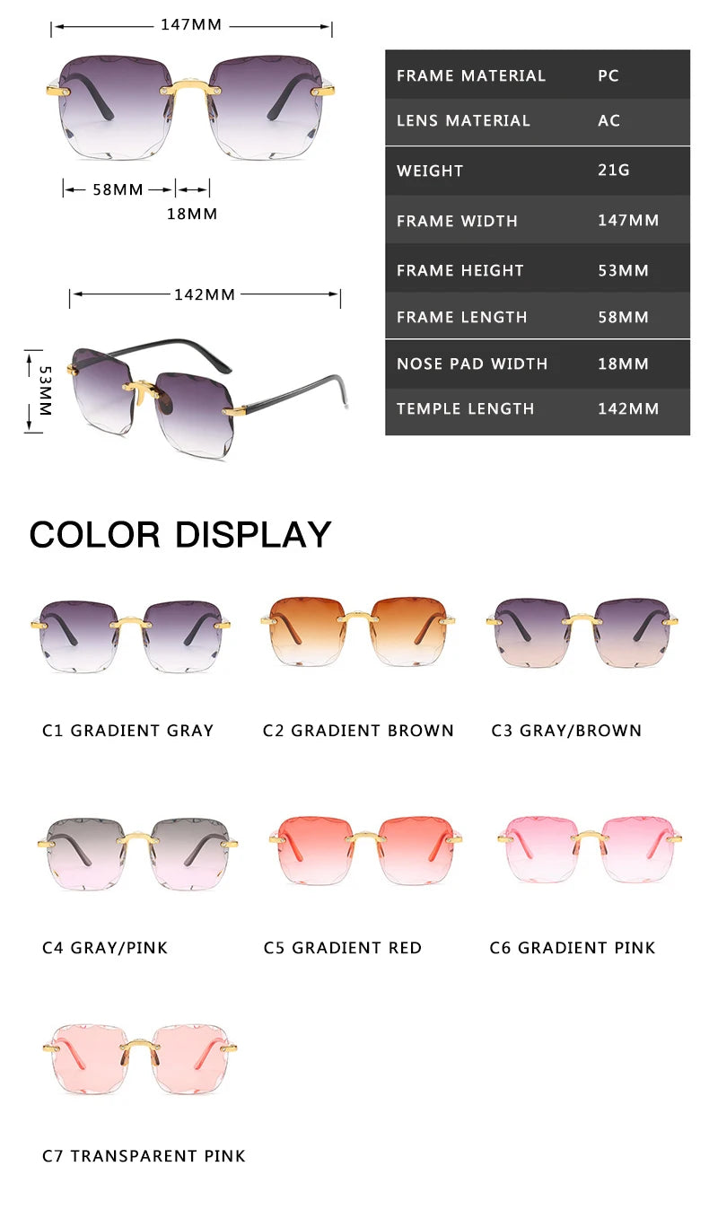 Square Rimless Women's Red Sunglasses - Mirror Lens UV400 Fashion Shades