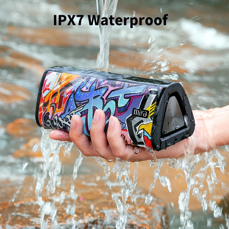 Portable Bluetooth Speaker 20W 360° Stereo IPX7 Waterproof Bluetooth 5.0 — Graffiti Design, MicroSD & AUX, Hands-Free Calls