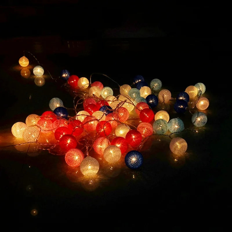 10/20/30 LED Cotton Ball String Lights – USB & Battery Fairy Lights for Home, Wedding, Party, Christmas