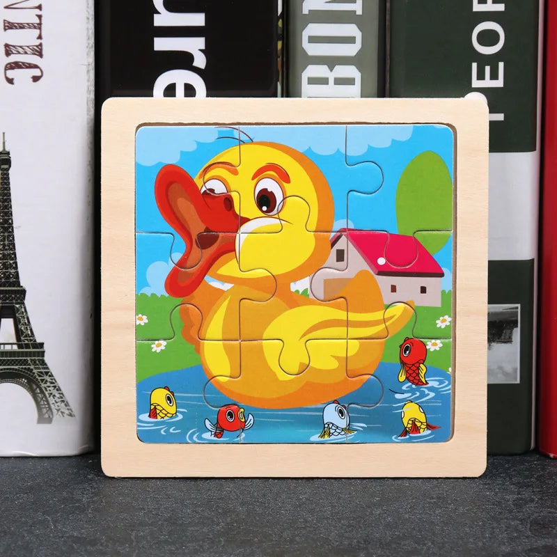 Kids Wooden 3D Tangram Puzzle 11 x 11 cm (4.3 x 4.3 in) Cartoon Animal Traffic Educational Jigsaw Toy