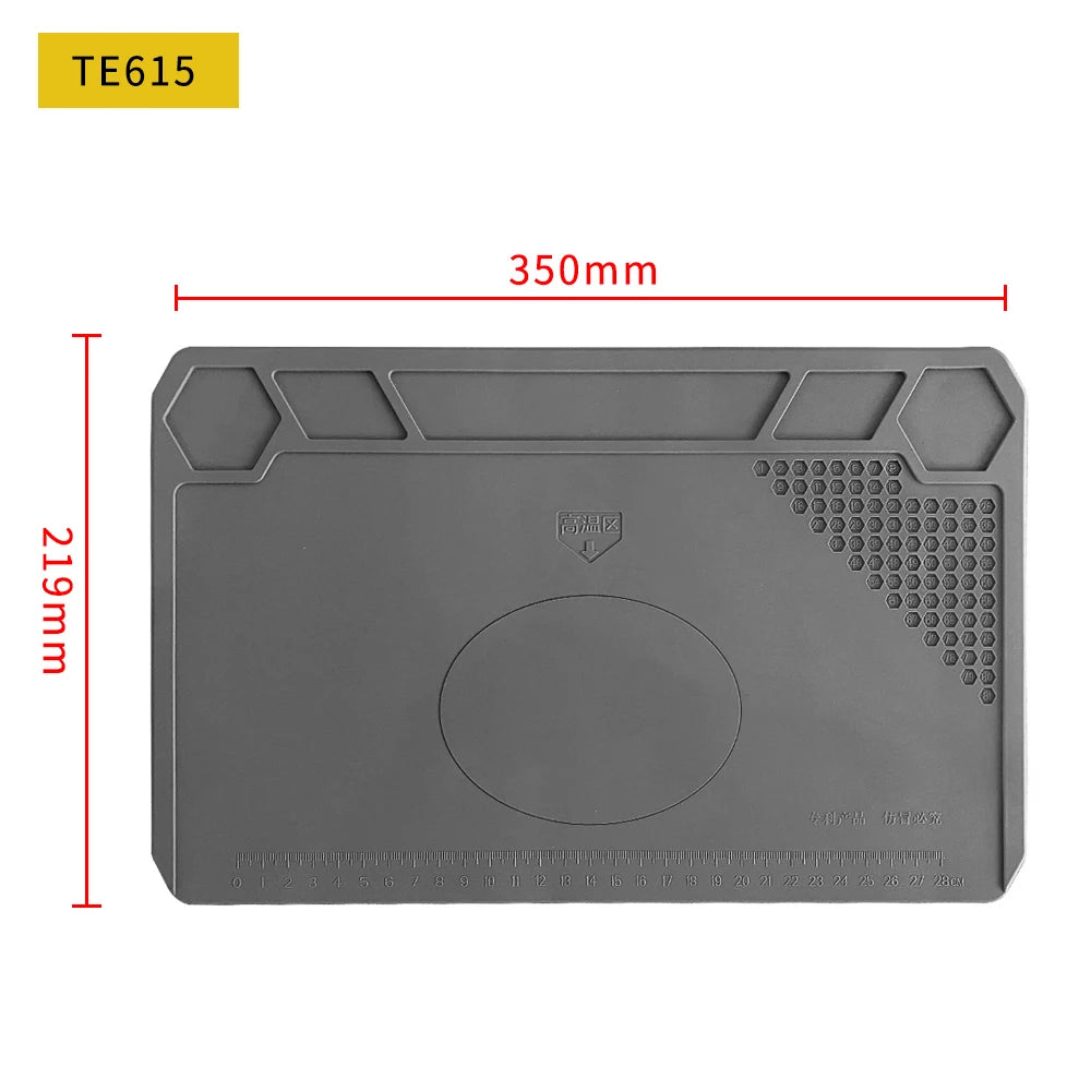 Silicone Soldering Mat 45 x 30 cm (17.7 x 11.8 in) Heat-Resistant Anti-Static Repair Mat with Built-In Ruler & Parts Boxes