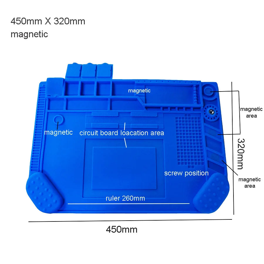 Silicone Soldering Mat 45 x 30 cm (17.7 x 11.8 in) Heat-Resistant Anti-Static Repair Mat with Built-In Ruler & Parts Boxes