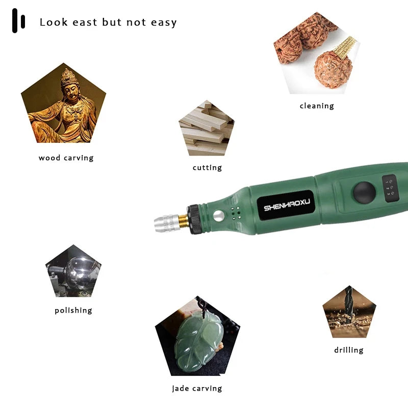 Mini Rotary Tool Kit — 3-Speed Engraver & Grinder with 25-Piece Accessories (100–240V / 3.7V)