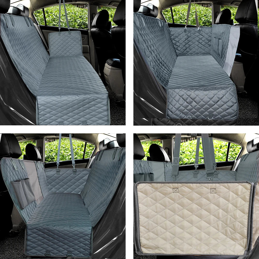 Waterproof Dog Car Seat Cover Hammock — Rear Back Seat Protector with Mesh Window, Non-Slip & Seat Belt Openings — Standard (56.3x59.8 in / 143x152 cm) & X-Large (60.2x63.8 in / 153x162 cm)