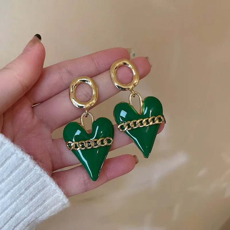 Korean Green Acrylic Geometric Dangle Earrings — Round & Square Statement Drop Earrings for Women