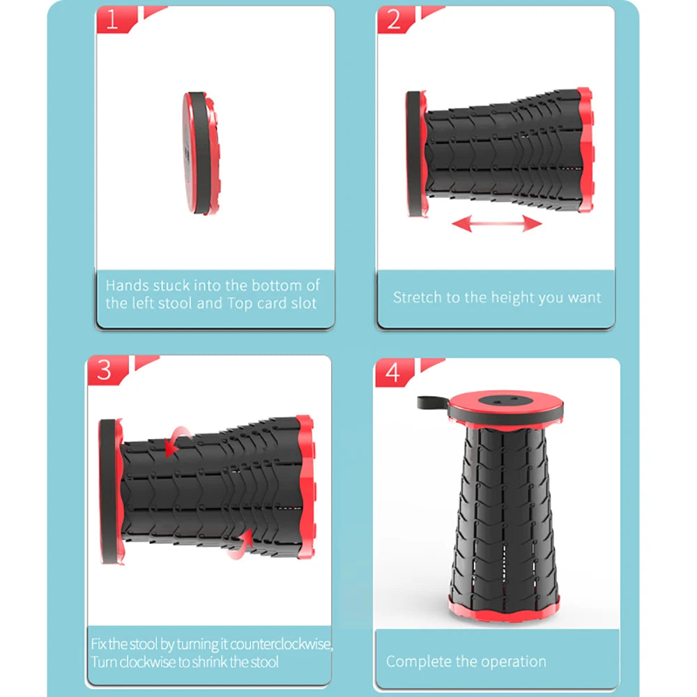 Portable Telescopic Folding Stool, Lightweight Plastic Camping & Fishing Seat, Queue Chair