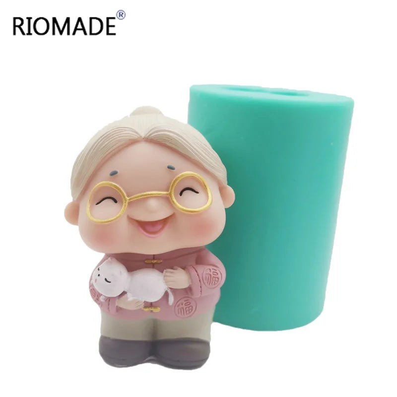 3D Grandpa & Grandma Silicone Mold – Longevity Elder Figurine for Candles, Resin, Soap & Cake Decorating