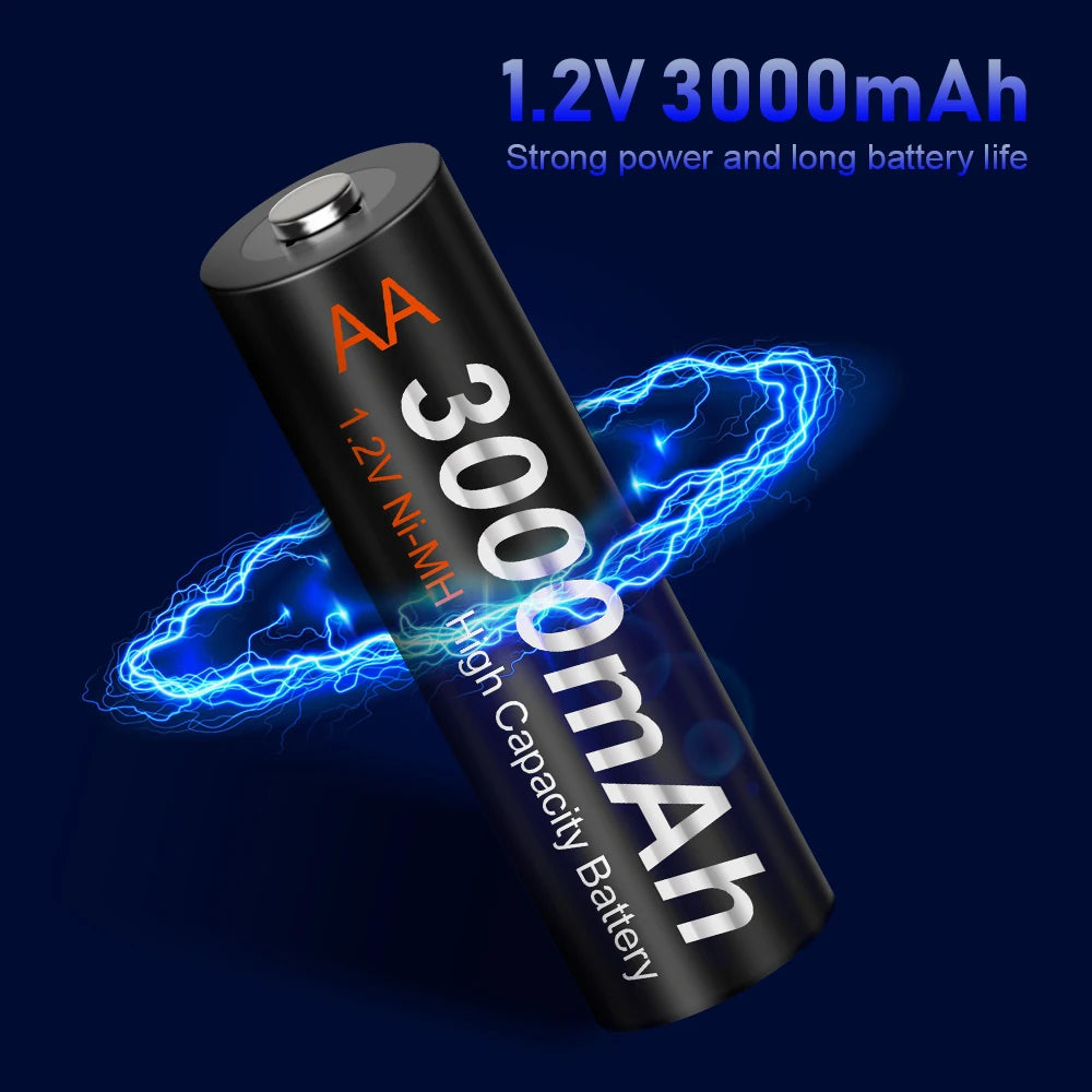 AA Ni-MH Rechargeable Battery 1.2V 3000mAh Low Self-Discharge Pre-Charged for Cameras and Electronics