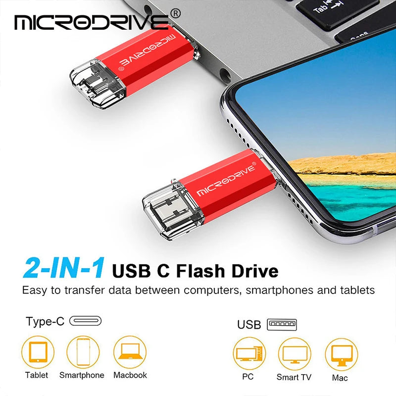USB-C OTG 2-in-1 Flash Drive USB 2.0 & Type-C Pen Drive 8/16/32/64/128GB