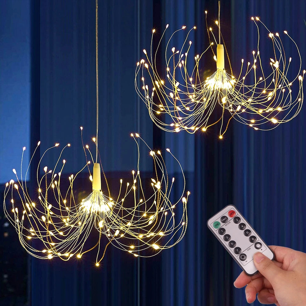 150/200 LED Starburst Fairy String Lights – Firework Twinkle Garland with Remote, Battery-Operated Christmas & Party Decor