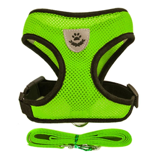Adjustable Mesh Cat & Small Dog Harness Vest with 1.2m Leash S-XL Breathable Polyester Reflective