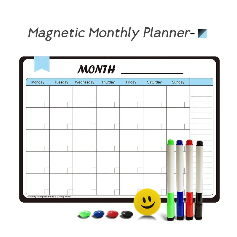 A3 Magnetic Weekly & Monthly Planner Whiteboard - Flexible Fridge Message & Drawing Board (11.7 x 16.5 in / 29.7 x 42 cm)