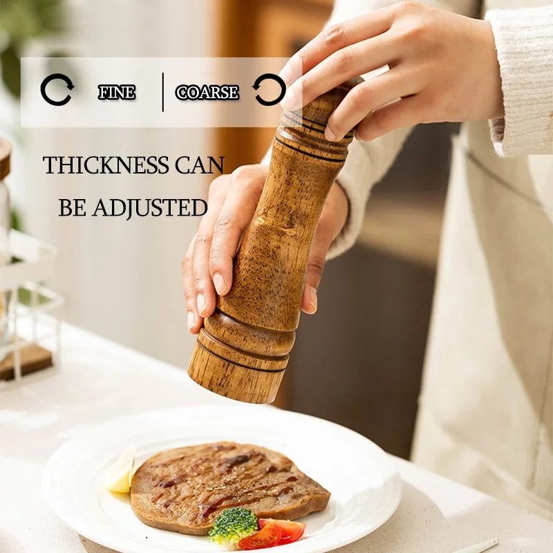 Adjustable Ceramic Pepper & Salt Grinder - Oak Wood Spice Mill, 5/8/10 Inch (12.7/20.3/25.4 cm)