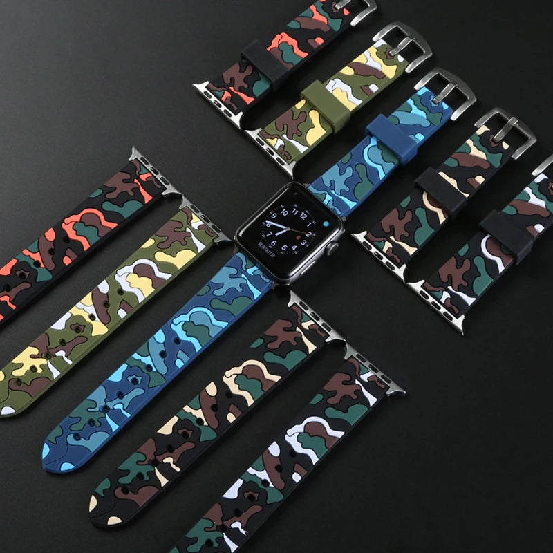 Silicone Camouflage Watch Band - Universal Smartwatch Strap Fits 38/40/41/42/44/45/46/49mm