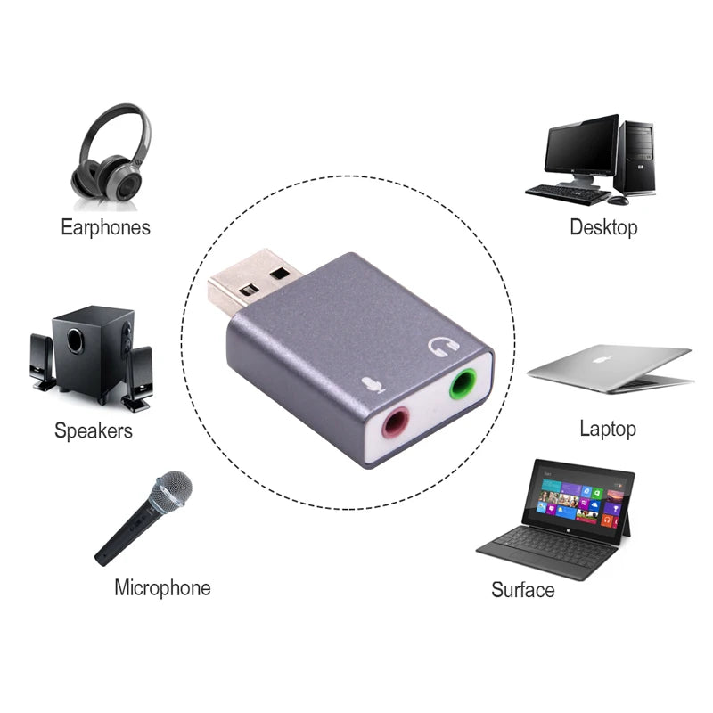 Ultra-Portable USB External Sound Card Adapter — Virtual 7.1 Surround, Mic-In & Audio-Out, Plug-and-Play