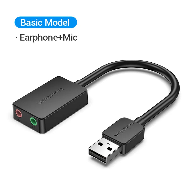USB External Sound Card Adapter - USB to 3.5mm Audio Interface for PC, Laptop, PS4 Headset & Microphone