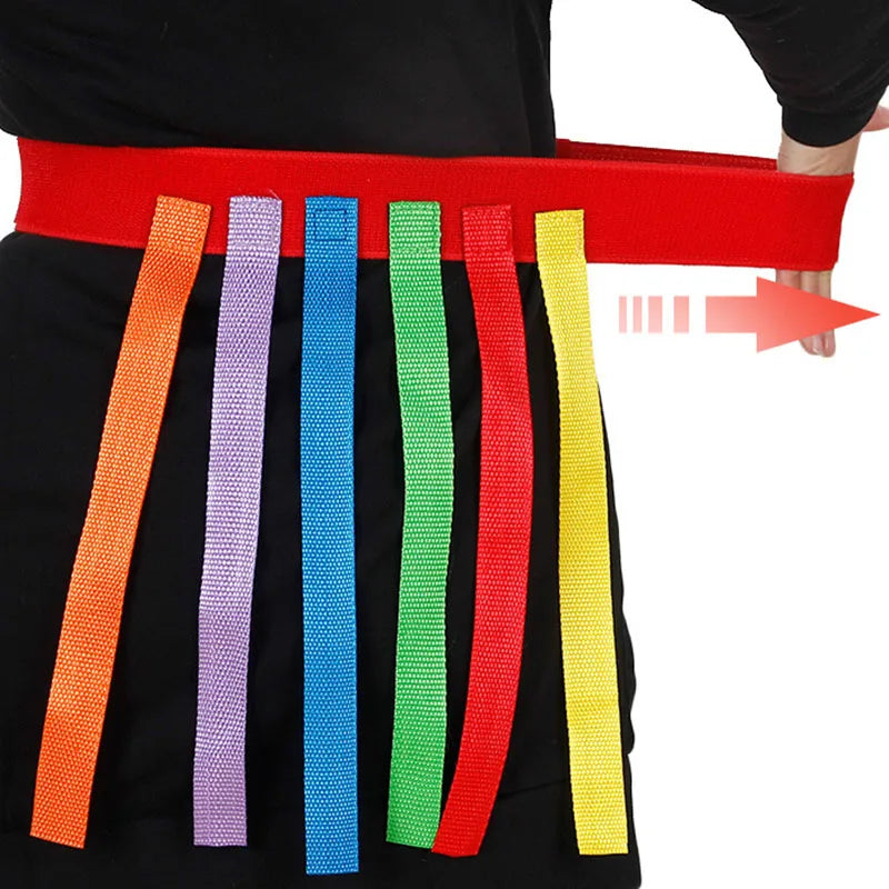 Tail Tag Game Belt Set, 1 Adjustable Waistband with 6 Tail Straps for Kids & Adults, Outdoor Party & PE Games
