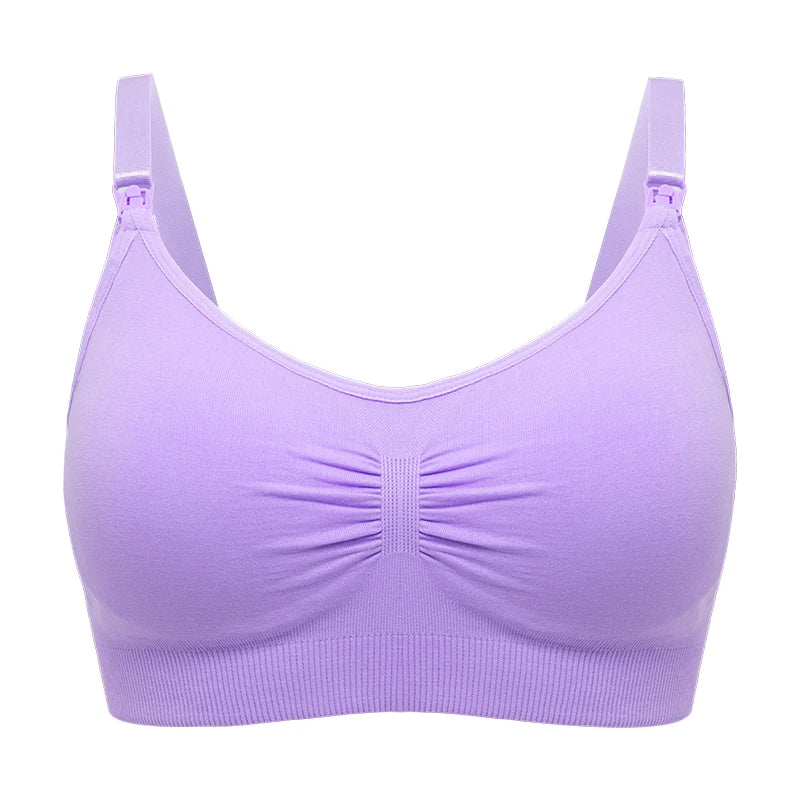Plus Size Nursing Bra Breathable Seamless Maternity Breastfeeding Bra Wire-Free with Removable Pads