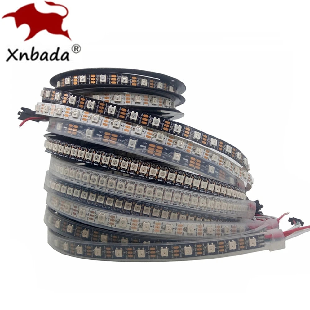 WS2812B 5V Individually Addressable 5050 RGB LED Strip – Smart Pixel LED Tape, IP30/IP65/IP67 Waterproof, Black/White PCB