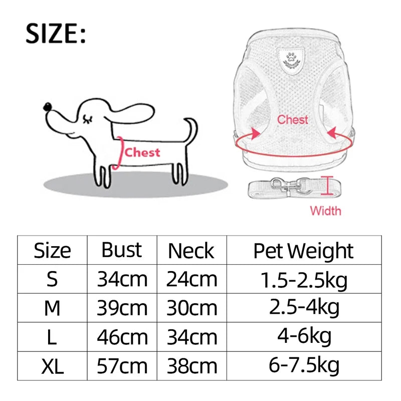 Adjustable Mesh Cat & Small Dog Harness Vest with 1.2m Leash S-XL Breathable Polyester Reflective