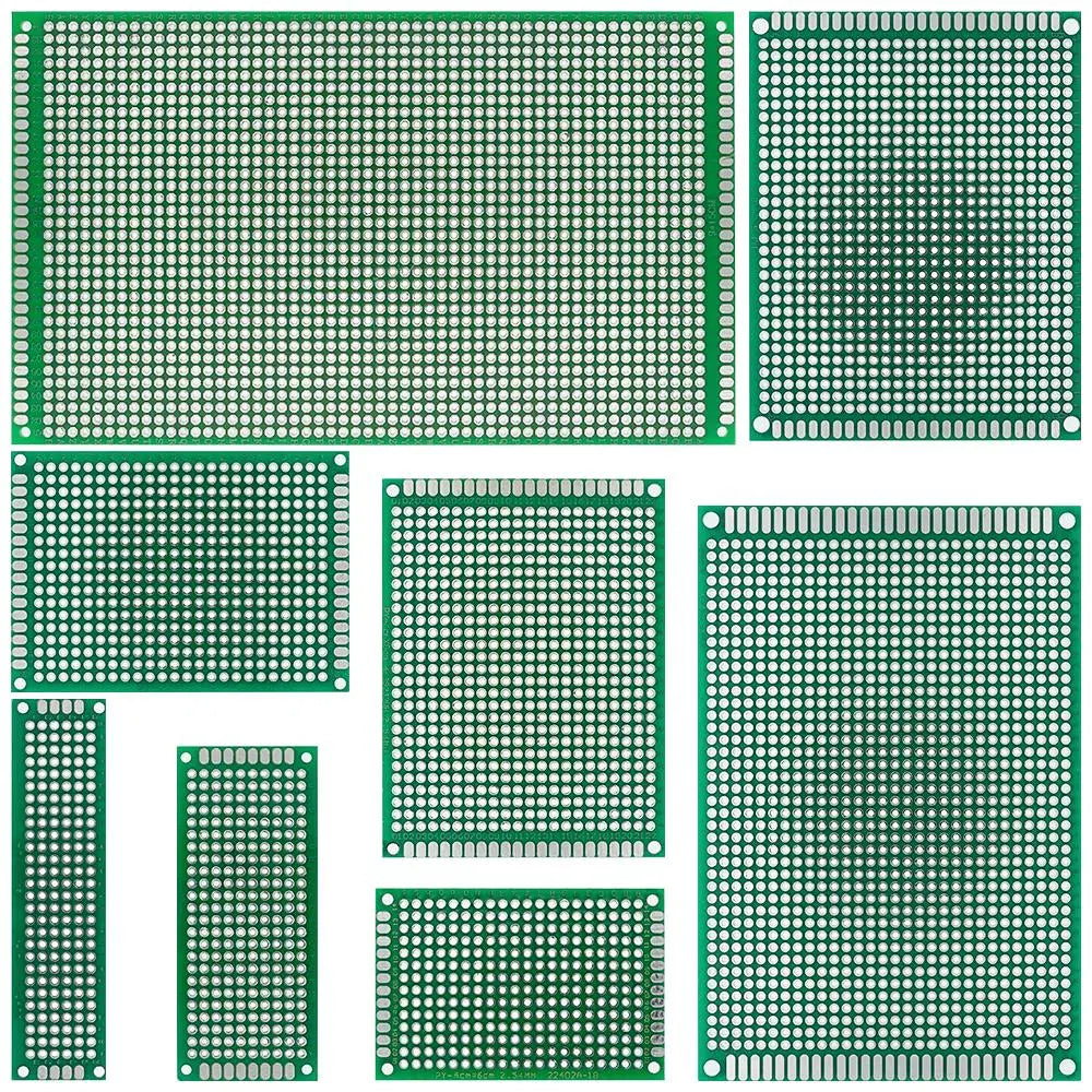 Double-Sided PCB Protoboard for DIY Electronics — Assorted Sizes 2x8cm to 9x15cm (0.8x3.1in to 3.5x5.9in)