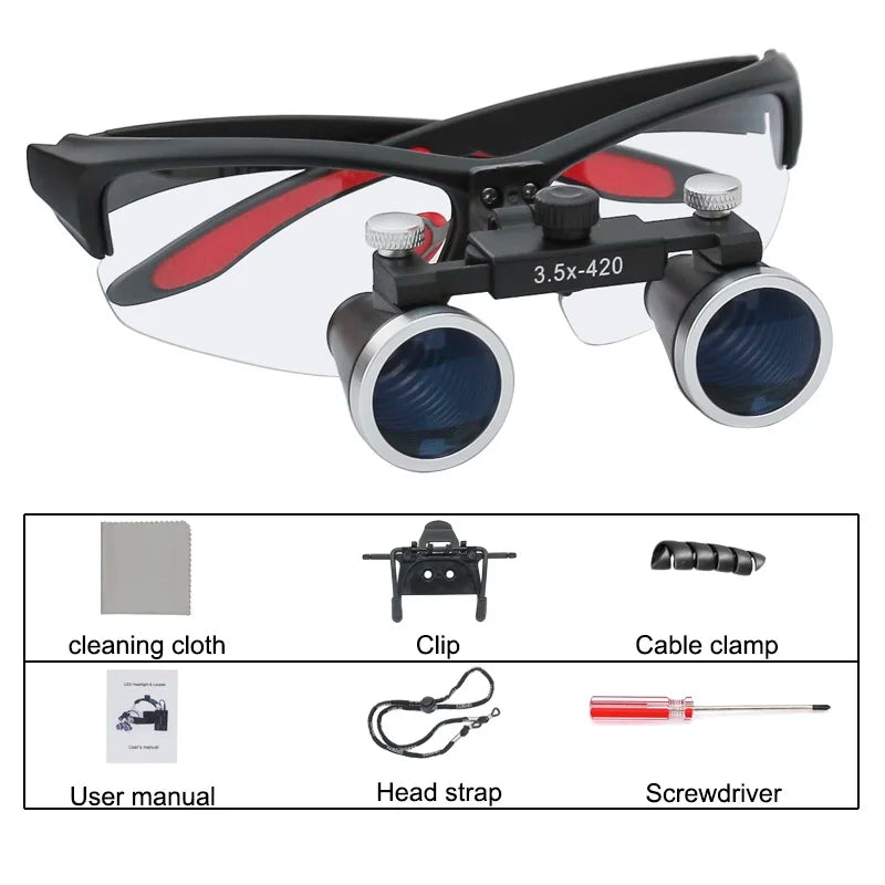 Dental Binocular Loupes 2.5x 3.5x Ultra-Lightweight Optical Magnification for Dental Surgery, 320-420 mm (12.6-16.5 in) Working Distance