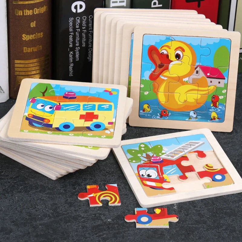 Kids Wooden 3D Tangram Puzzle 11 x 11 cm (4.3 x 4.3 in) Cartoon Animal Traffic Educational Jigsaw Toy