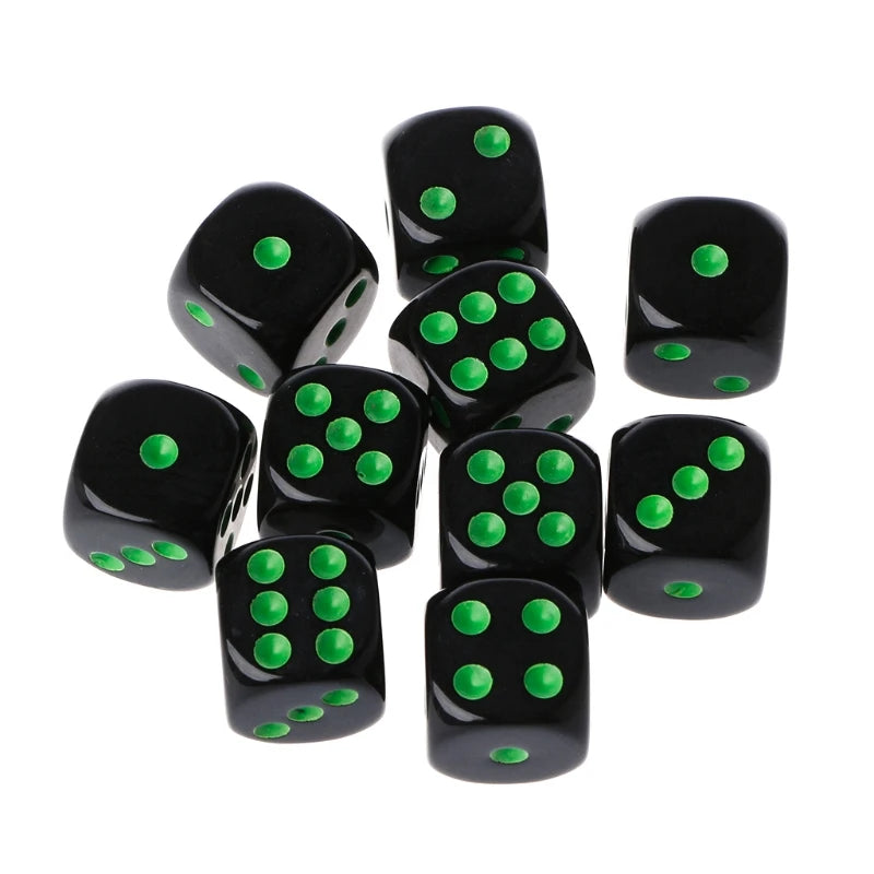 10-Pack 15mm (0.59 in) Multicolor Acrylic 6-Sided Cube Dice Set for Tabletop Games & Parties
