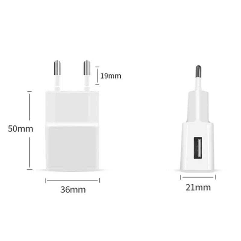 Universal 5V USB Power Adapter Charger — 1A/2A AC to DC 100–240V Converter with EU/US Plug Options