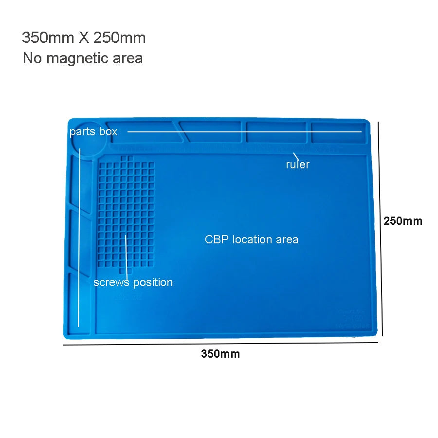 Silicone Soldering Mat 45 x 30 cm (17.7 x 11.8 in) Heat-Resistant Anti-Static Repair Mat with Built-In Ruler & Parts Boxes