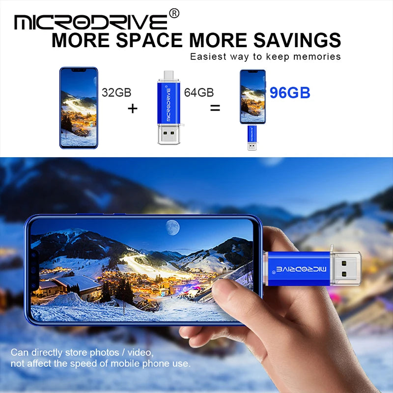 USB-C OTG 2-in-1 Flash Drive USB 2.0 & Type-C Pen Drive 8/16/32/64/128GB