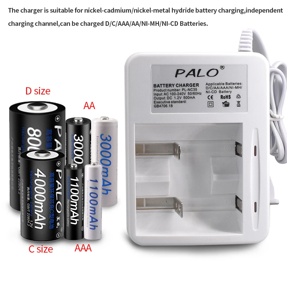 Rechargeable D Size Battery 1.2V Ni-MH 8000mAh 1-8 Pack (LR20/R20)